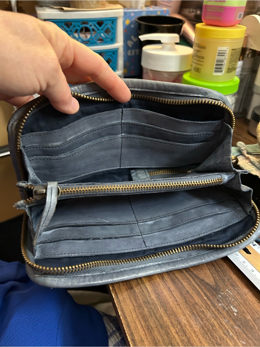 Zip-Around Leather Wallet in Slate Blue